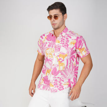 Hawaiian Shirt for men| Pink Jungle|Pure Cotton