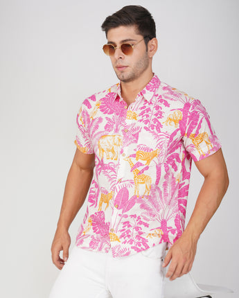 Hawaiian Shirt for men| Pink Jungle|Pure Cotton