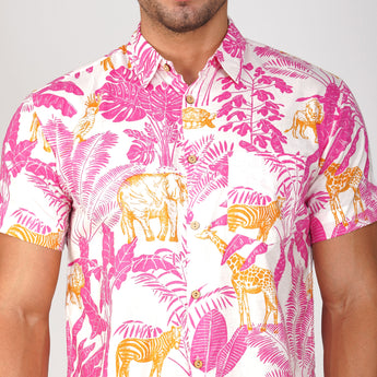 Hawaiian Shirt for men| Pink Jungle|Pure Cotton