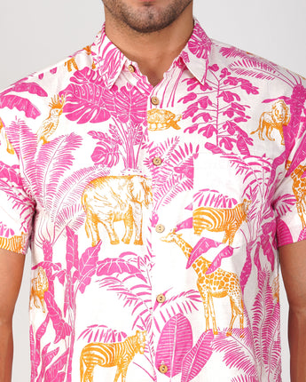 Hawaiian Shirt for men| Pink Jungle|Pure Cotton