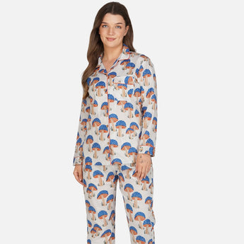 Blue Mushrooms| Adult Nightsuit Set| Pure Cotton