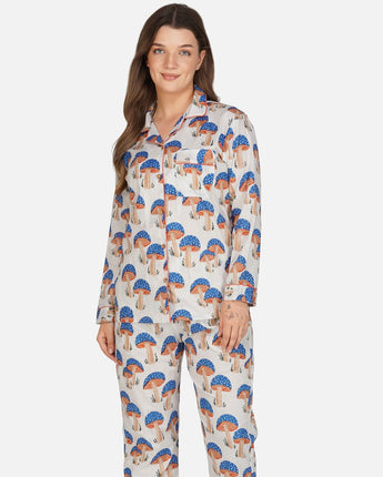 Blue Mushrooms| Adult Nightsuit Set| Pure Cotton