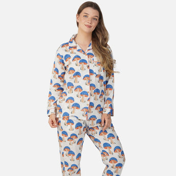 Blue Mushrooms| Adult Nightsuit Set| Pure Cotton