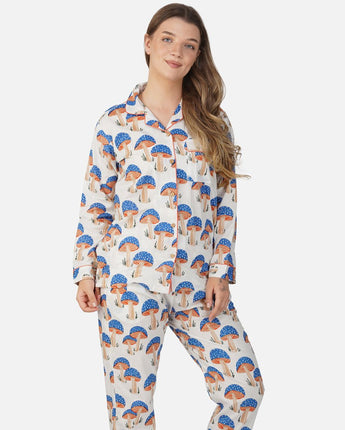 Blue Mushrooms| Adult Nightsuit Set| Pure Cotton