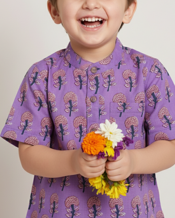 Cotton Boys Kurta Shirt Purple Boota