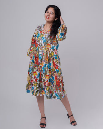 Cotton Women Flare Dress Jungle Safari