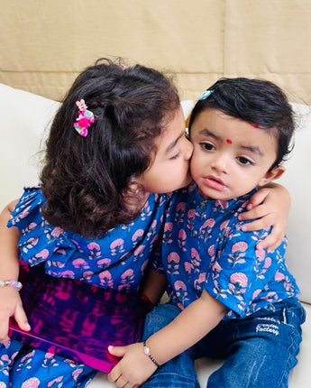 Cotton Blue Boota Sibling Twinning Outfits