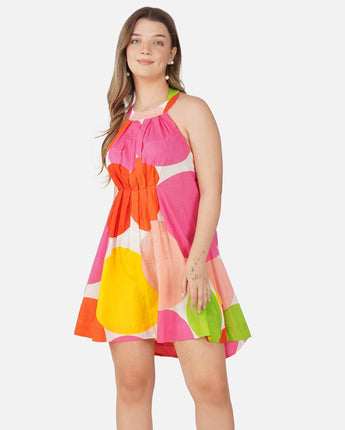 Poppins Short Halter Neck Dress for Women| Pure Cotton