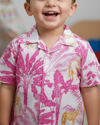 Hawaiian Shirt for Boys| Pink Jungle| Pure Cotton