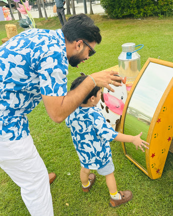 Cotton Flower Power Blue Twinning Shirts for Father & Son: Match in Style!