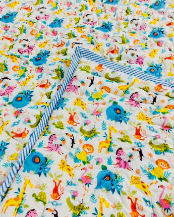 Reversible Pure Cotton Fluffy Quilt - Jungle Safari-Multicolour
