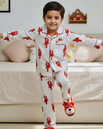 Red Lobster | Kids Nightsuit Set |Pure Cotton