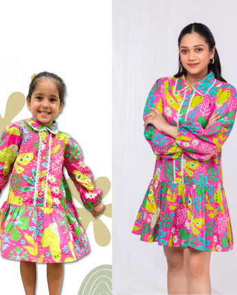 Neon Garden Twinning Dresses for Mother and Daughter| Pure Cotton