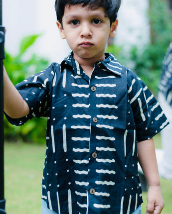 Cotton Kids Shirt Party Waves Black