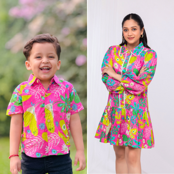 Neon Garden Twinning Outfits for Mother and Son| Pure Cotton