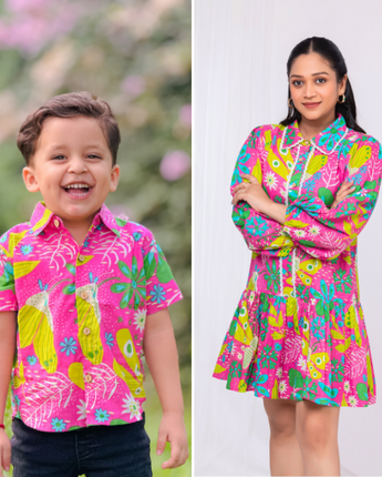 Neon Garden Twinning Outfits for Mother and Son| Pure Cotton