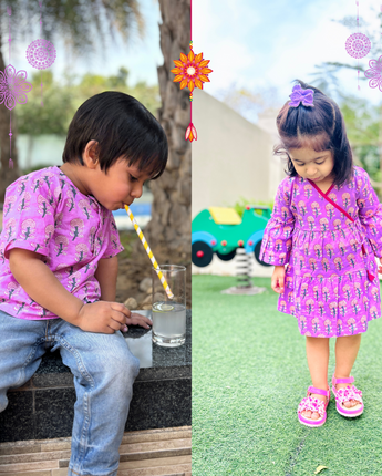 Cotton Purple Boota Sibling Twinning Outfits