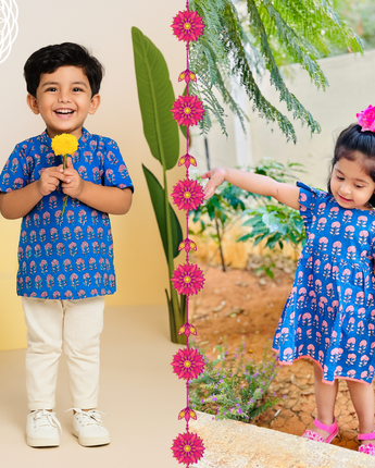 Cotton Blue Boota Sibling Twinning Outfits