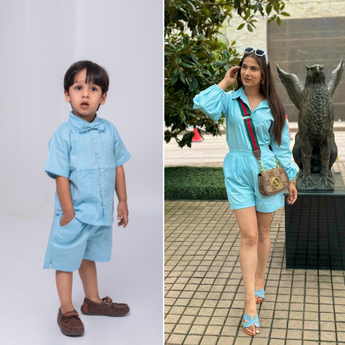 Shaivya Twinning Outfits for Mother and Son| Blue |Linen and Laces