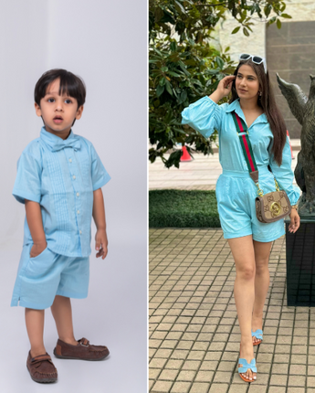 Shaivya Twinning Outfits for Mother and Son| Blue |Linen and Laces