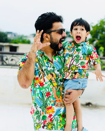 Adorable Cotton Jungle Safari Twinning Shirts for Father & Son: Match in Style!