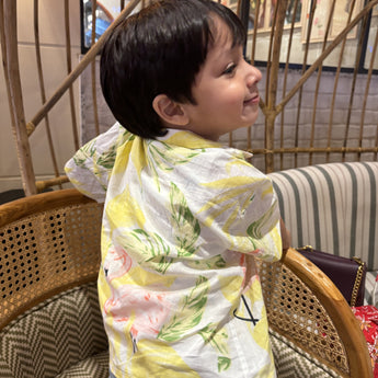 Beach Shirt for Boys| Yellow Flamingos| Pure Cotton