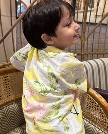 Beach Shirt for Boys| Yellow Flamingos| Pure Cotton