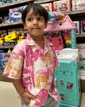 Hawaiian Shirt for Boys| Pink Jungle| Pure Cotton