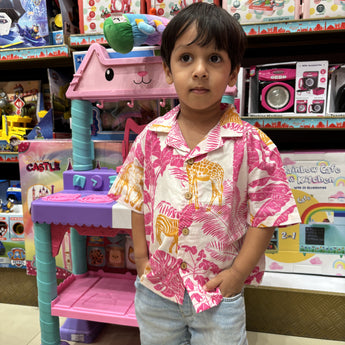 Short Sleeve Beach Shirt for Boys| Pink Jungle| Pure Cotton