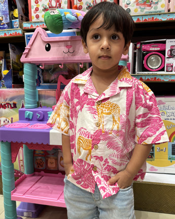 Hawaiian Shirt for Boys| Pink Jungle| Pure Cotton
