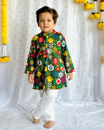 Comfortable Kurta Pajama set for Boys| Green Patola| Pure Cotton