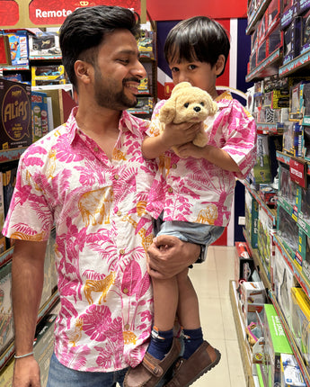 Holiday Twinning Outfit for Father and Son |Pink Jungle| Pure Cotton
