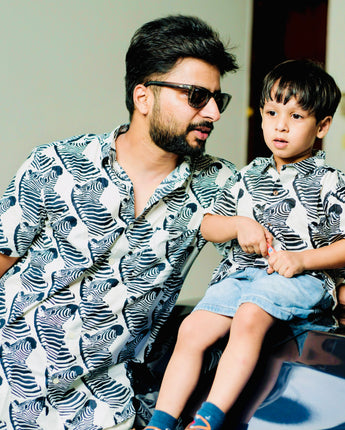 Cotton Zebra Print Twinning Shirts for Father & Son: Match in Style!