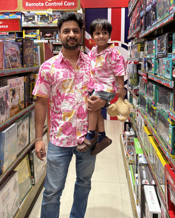 Holiday Twinning Outfit for Father and Son |Pink Jungle| Pure Cotton