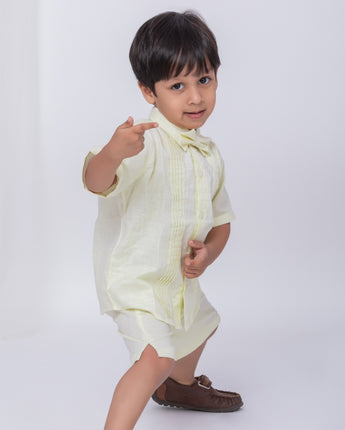 Aurelia Yellow Linen Co-Ords Set for Boys with Bow-Tie