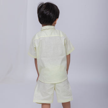 Aurelia Yellow Linen Co-Ords Set for Boys with Bow-Tie