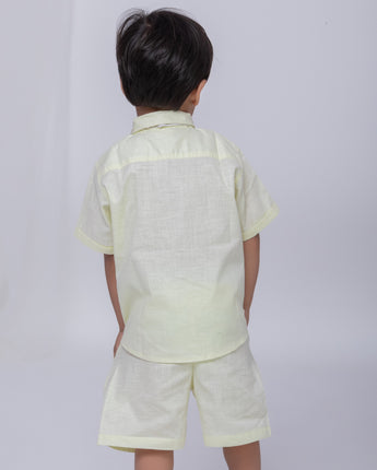 Aurelia Yellow Linen Co-Ords Set for Boys with Bow-Tie