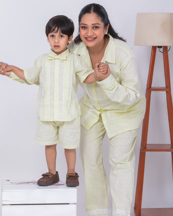 Paris Twinning Outfits for Mother and Son| Yellow| Linen and Laces