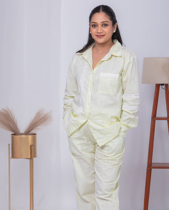 Paris Co-Ords Set for Women| Linen with Laces| Yellow