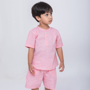 Luxe Pink Linen Co-Ords Set for Boys