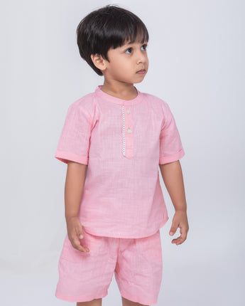 Luxe Pink Linen Co-Ords Set for Boys
