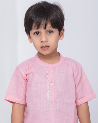 Stylish Twinning Outfits for Mother and Son| Rose Pink| Linen and Laces