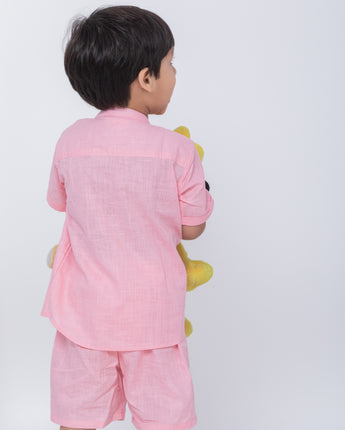 Luxe Pink Linen Co-Ords Set for Boys