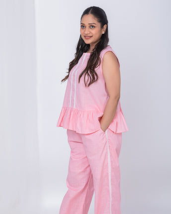 Bae Co-Ords Set for Women| Linen with Laces| Pink