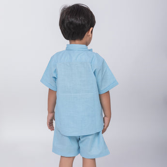 Tiffany Blue Linen Co-Ords Set for Boys with Bow-Tie