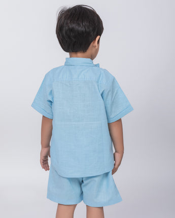 Tiffany Blue Linen Co-Ords Set for Boys with Bow-Tie