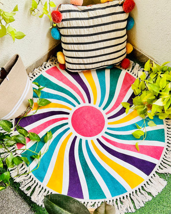 Round Boho Rug & Meditation Mat - Rainbow