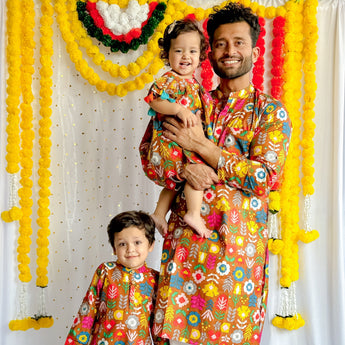 Twinning Traditional Kurta Pajama Set for Father and Son| Mustard Patola| Pure Cotton