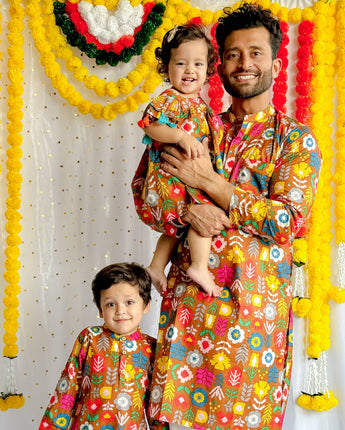 Twinning Traditional Kurta Pajama Set for Father and Son| Mustard Patola| Pure Cotton