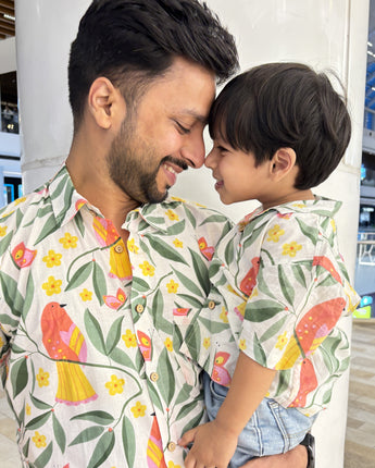 Vacay Vibes Twinning Outfit for Father and Son | White Bird| Pure Cotton